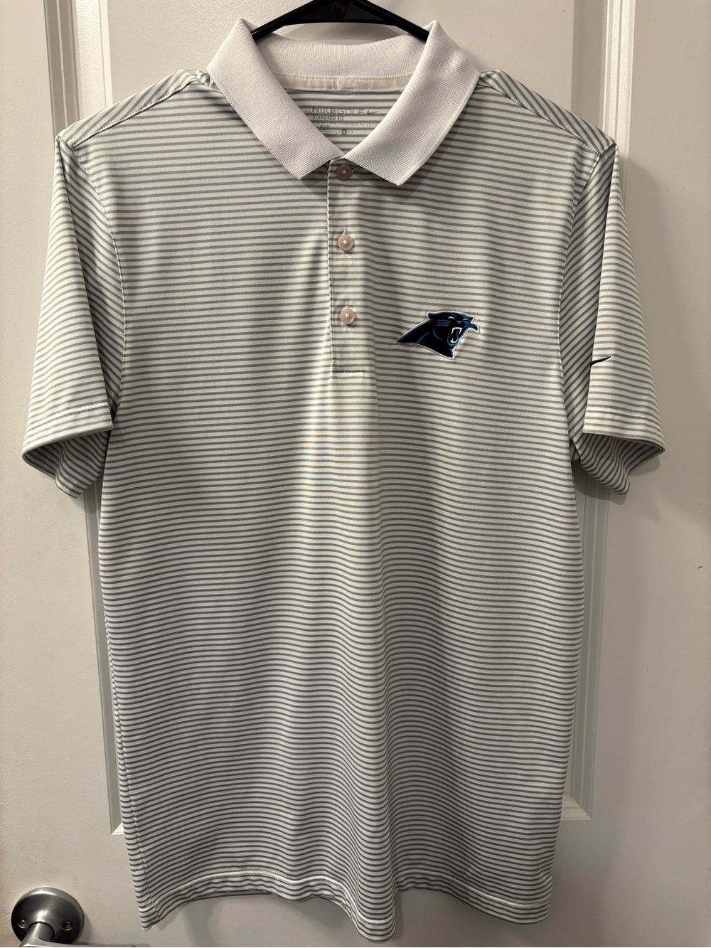 Men's Nike Golf Light Gray Striped Polo Shirt - Carolina
Panthers